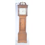 Oak longcase clock, painted dial, thirty hour movement, height 201cm.