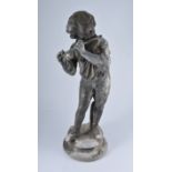 Victorian lead figure of a boy playing a pipe, height 65cm.