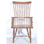 Scottish comb back chair, Windsor type, bar cresting, turned spindles, boarded shaped seat,