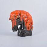 Eric Leaper, a pottery model of a horse head, running burnished orange glaze over a manganese body,