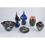 A collection of Maltese art glass, including two vases by Mtarfa,