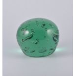 Large green glass dumpy weight, globular form.