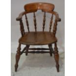 Elm and ash smokers bow elbow chair, W58cm.