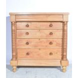Victorian pine chest of drawers, two short, three long graduating drawers, turned columns,