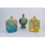 Three French Art Glass vessels, two of stepped stylised form, one of heart form,