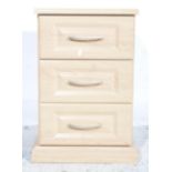 Schreiber three drawer lined oak bedside chest, W42cm x D52cm x H64cm.