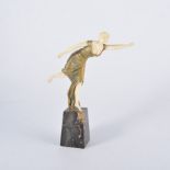 Georges Omerth, 'Little Bacchante', an Art Deco gilt bronze and carved ivory figure of a dancer,