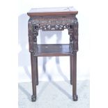 Chinese carved hardwood stand, height 82cm (cracked marble).