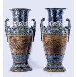 Hannah Barlow and Eliza Simmance for Doulton Lambeth, a pair of Exhibition quality vases, 1875,