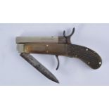 19th Century Unwin and Rogers rimfire knife pistol, 'NON_XLL', chequered horn grip, barrel 8cm,