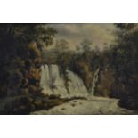 Continental School, 19th century, Waterfall, indistinctly inscribed on the stretcher oil on canvas,