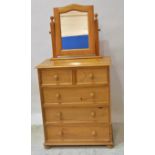 Modern pine chest of drawers, 86cm x 55.5cm x 102cm and a toilet mirror, (2).