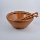 Jens Quistgaard for Nissen, Denmark, a large teak serving bowl with pair of servers,