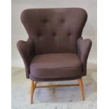 Ercol, a Windsor Tub chair, re-upholstered, traces of label underside, height 81cm.