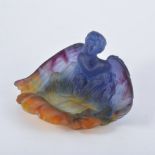Daum, a pate-de-verre vide-poche, formed as an angel rising from water, engraved 'Daum France',