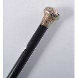 Ebonised walking cane, with silver pommel, London 1925.