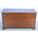Large stained wood blanket box, metal mounts, W122cm x D52cm x H67cm.