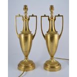 Two brass lamps, urn form, 45cm.