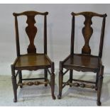 Set of four early 19th Century elm kitchen chairs, slat backs, boarded seats,