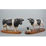 Beswick Connoisseur models, Friesian Bull and Friesian Cow and Calf, Soviet model of a Bulldog,