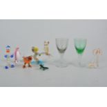 Miniature Murano glass ornamental models, coloured glasses, friggers, etc.