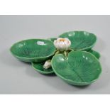 Minton magnolia lily dish, date cypher for 1865, pattern No 1010, width 31cm.