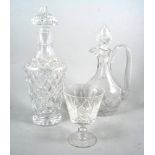 Cut glass decanter, mallet shape with mushroom stopper, height 27cm; other cut glass decanters,