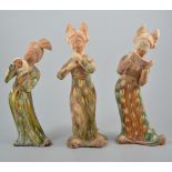 Set of six Chinese terracotta models of dancers, 29cm.