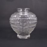 Daum, a large crystal glass vase, circa 1930, swollen body, ribbed and cut,