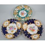 Pair of Meissen bowls, circular form, moulded borders, with floral cartouches,