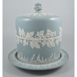 Wedgwood style salt glazed cheese stand, domed cover with applied stiff leaves and berries,