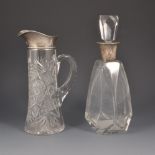 Cut glass jug, silver collar with import marks,