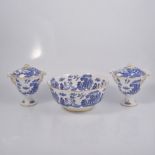 Coalport Willow pattern bowl, diameter 28cm; pair of pedestal covered bowls; and a pair of plates,