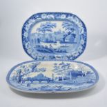 A Spode blue and white transfer printed meat plate the view of the River Tiber in Rome with Castle