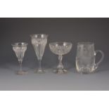 Pair of Edwardian champagne flutes, cut turned design, 16.