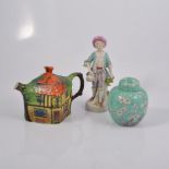 Collection of decorative ceramics, including ginger jars, two oil lamps,