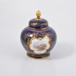 Coalport vase, cover and inner cover with a castle on a clifftop scene and flowers on reverse,