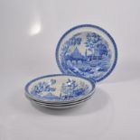 Five Spode prattware soup plates, 'Tiber' pattern, early 19th century impressed 'Spode 7',