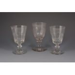 Matched set of six cut glass pedestal drinking glasses.