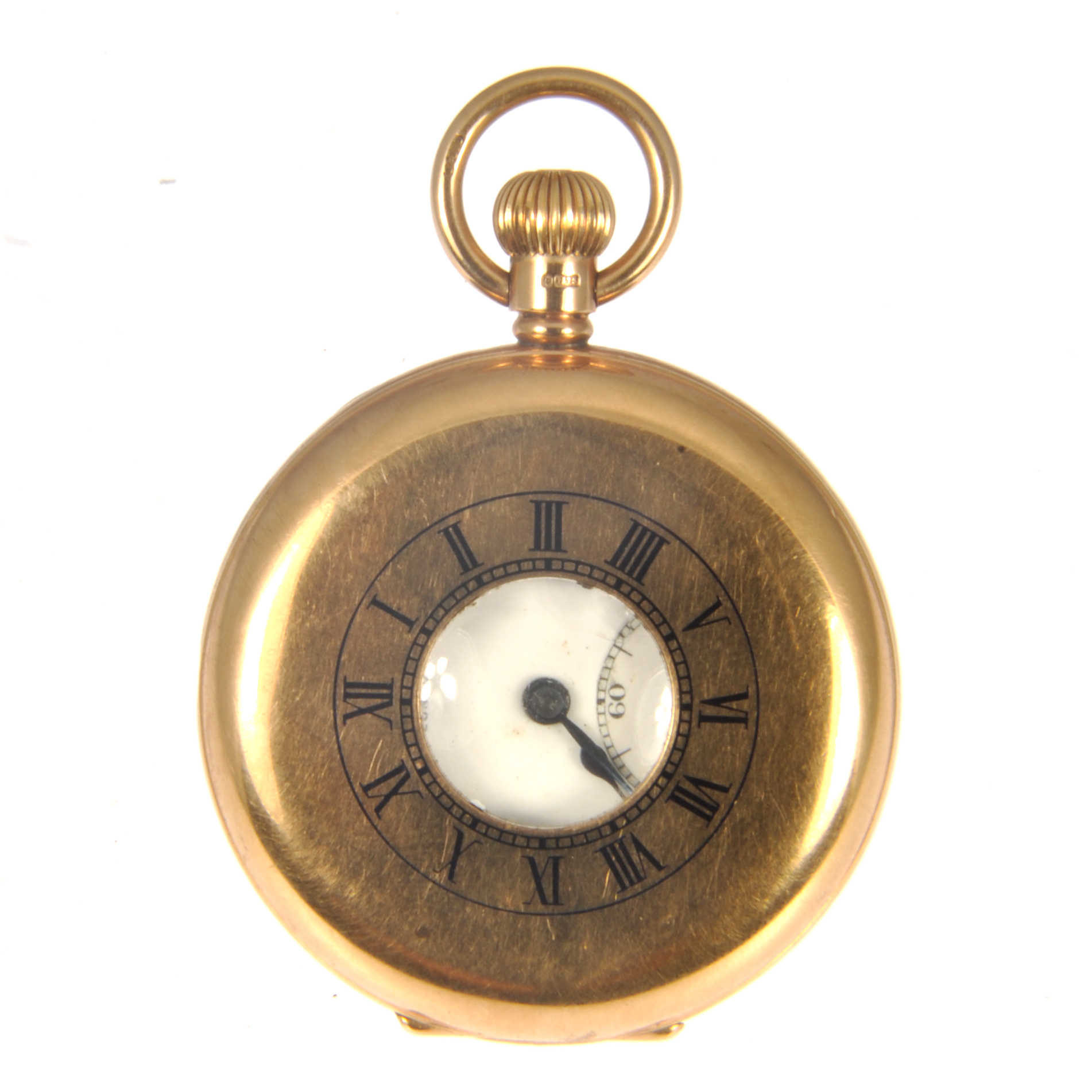 J W Benson London - A 9 carat yellow gold half hunter pocket watch,