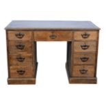 Victorian stripped wood twin pedestal desk, rectangular top, fitted with three frieze drawers,