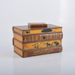 Victorian lacquered novelty tea caddy, designed as a five book stack, two-section interior,