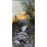 F. Burgess, Waterfalls in landscapes, oil on card, signed, 58cm x 28cm, a pair.