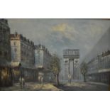 Burnett, Parisian street scene, signed, oil on canvas, 59 x 92cm.