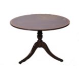 Mahogany dining table, circular tilt top with satinwood banding,