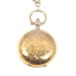 A 9 carat yellow gold sovereign case and chain together with a fob watch,
