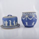 Wedgwood blue Jasperware jardiniere, applied moulded decoration, 20cm,