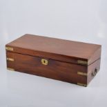 Victorian mahogany writing box, brass angles, slope front interior,