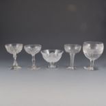 Set of six cut-glass brandy glasses, 14cm, other table glassware,