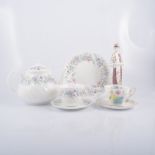 Shelley bone china tea set, decorated with cornflowers and poppies, six cups and saucers,